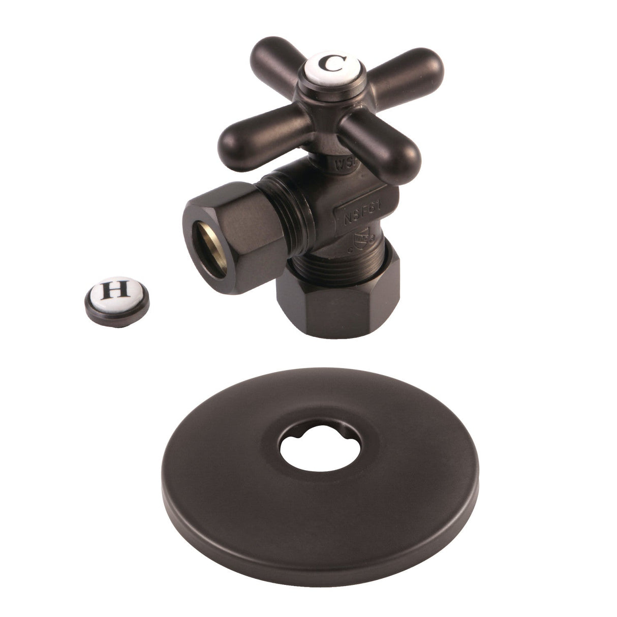 CC54405XK 5/8-Inch OD Comp x 1/2-Inch OD Comp Quarter-Turn Angle Stop Valve with Flange, Oil Rubbed Bronze