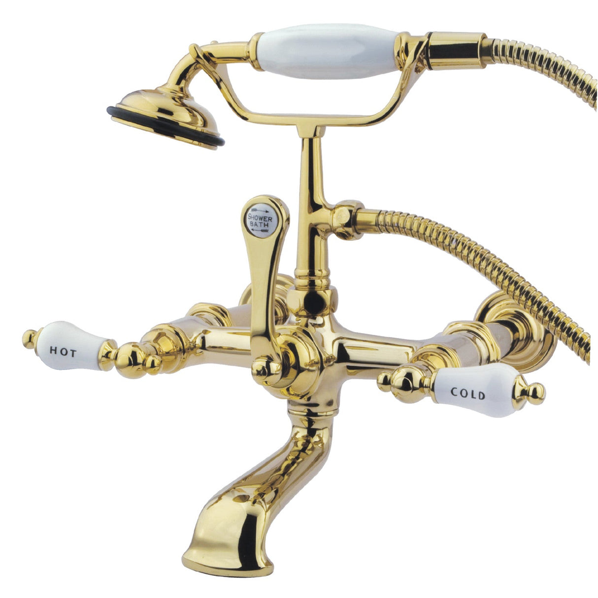 Vintage CC545T2 Three-Handle 2-Hole Tub Wall Mount Clawfoot Tub Faucet with Hand Shower, Polished Brass