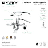 Vintage CC54T1 Three-Handle 2-Hole Tub Wall Mount Clawfoot Tub Faucet with Hand Shower, Polished Chrome