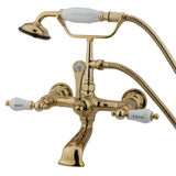 Vintage CC555T2 Three-Handle 2-Hole Tub Wall Mount Clawfoot Tub Faucet with Hand Shower, Polished Brass