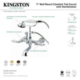 Vintage CC555T8 Three-Handle 2-Hole Tub Wall Mount Clawfoot Tub Faucet with Hand Shower, Brushed Nickel