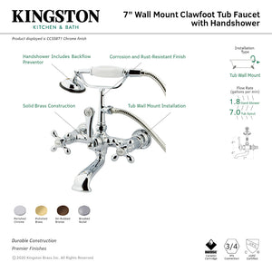 Vintage CC558T1 Three-Handle 2-Hole Tub Wall Mount Clawfoot Tub Faucet with Hand Shower, Polished Chrome