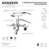 Vintage CC55T8 Three-Handle 2-Hole Tub Wall Mount Clawfoot Tub Faucet with Hand Shower, Brushed Nickel