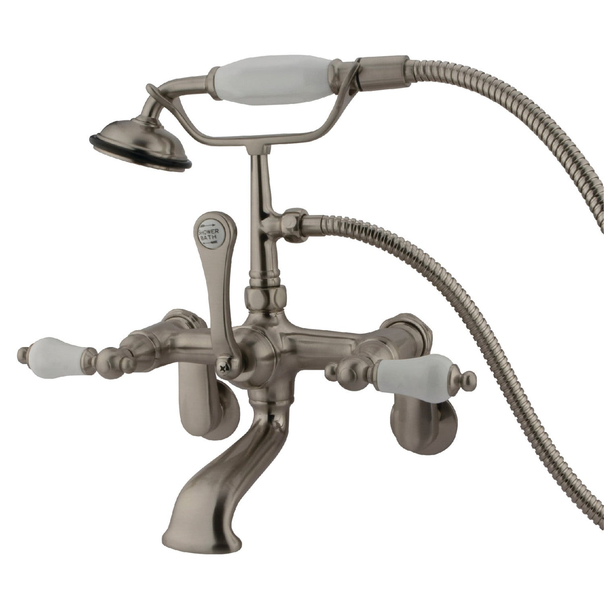 Vintage CC55T8 Three-Handle 2-Hole Tub Wall Mount Clawfoot Tub Faucet with Hand Shower, Brushed Nickel