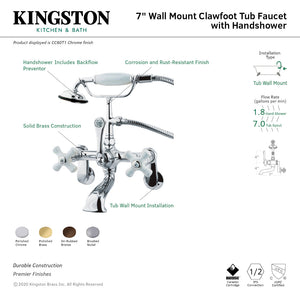 Vintage CC59T8 Three-Handle 2-Hole Tub Wall Mount Clawfoot Tub Faucet with Hand Shower, Brushed Nickel