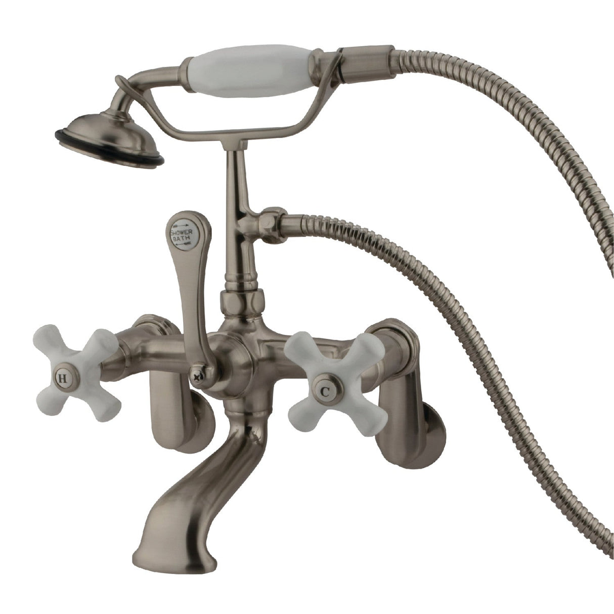 Vintage CC59T8 Three-Handle 2-Hole Tub Wall Mount Clawfoot Tub Faucet with Hand Shower, Brushed Nickel