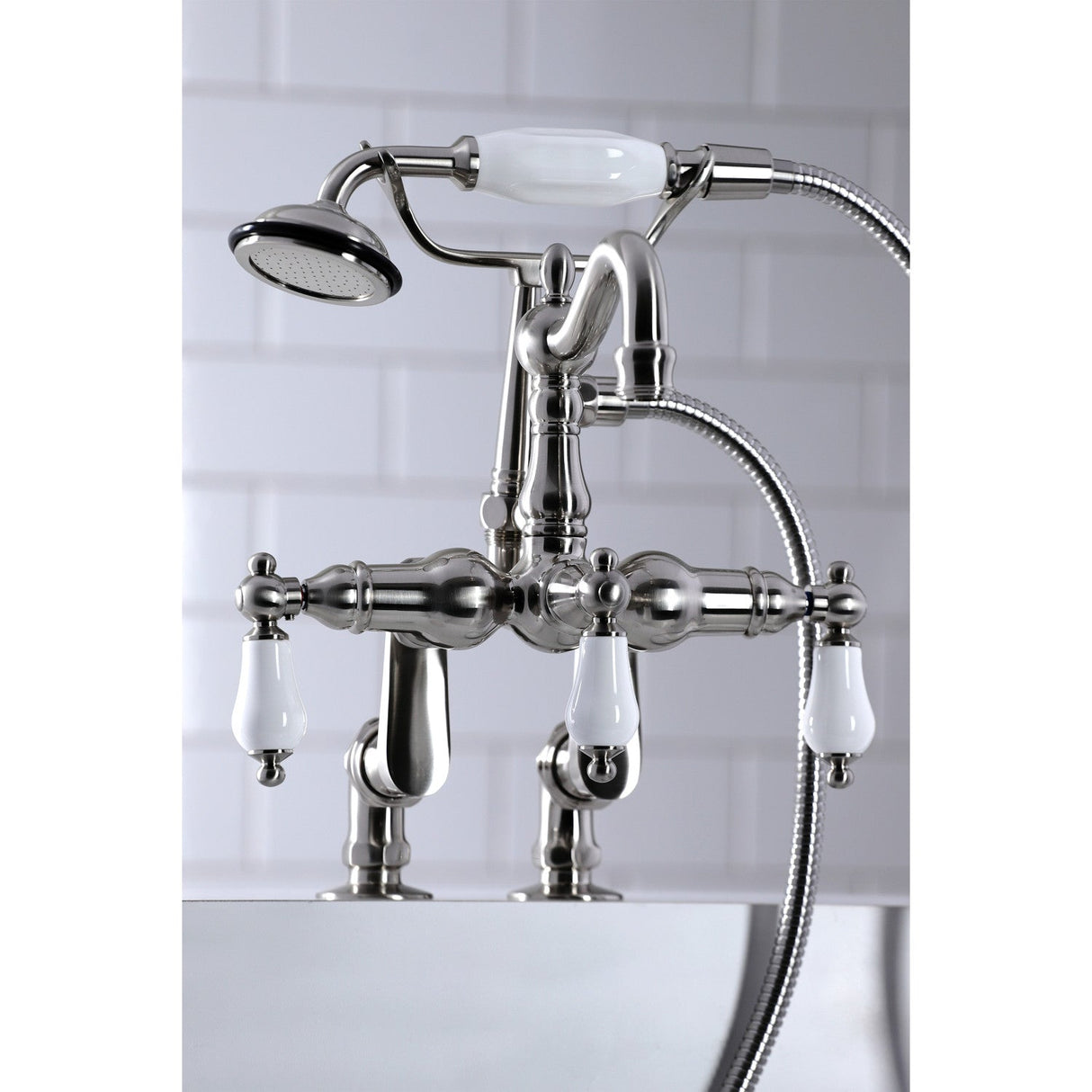 Vintage CC6015T8 Three-Handle 2-Hole Deck Mount Clawfoot Tub Faucet with Hand Shower, Brushed Nickel