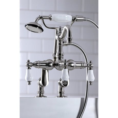 Vintage CC6015T8 Three-Handle 2-Hole Deck Mount Clawfoot Tub Faucet with Hand Shower, Brushed Nickel
