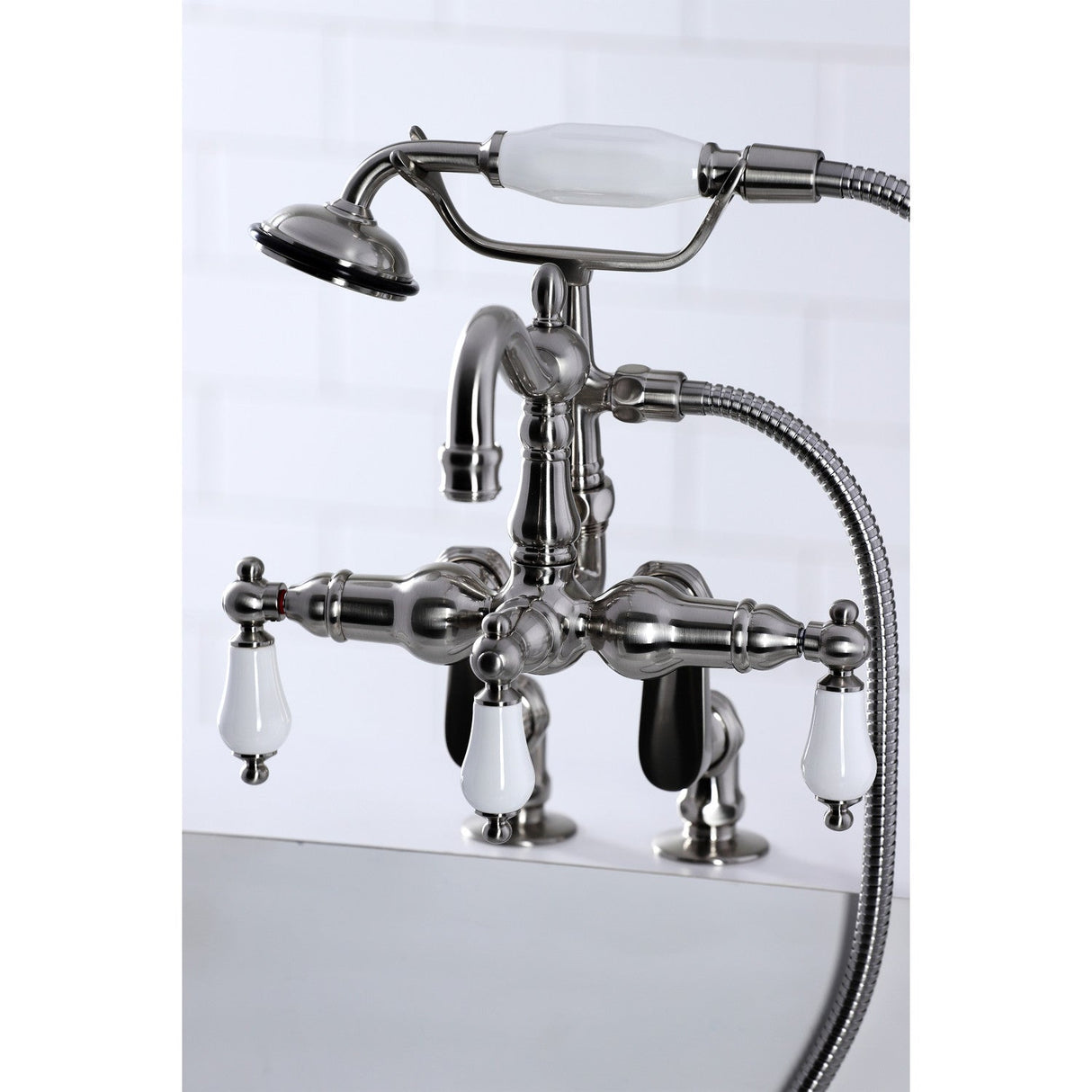 Vintage CC6015T8 Three-Handle 2-Hole Deck Mount Clawfoot Tub Faucet with Hand Shower, Brushed Nickel