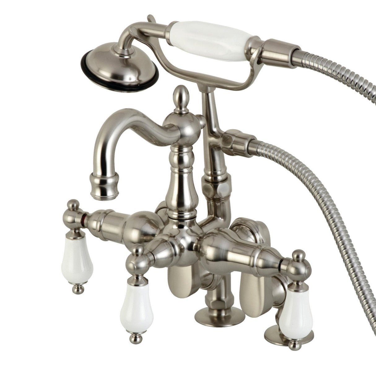 Vintage CC6015T8 Three-Handle 2-Hole Deck Mount Clawfoot Tub Faucet with Hand Shower, Brushed Nickel