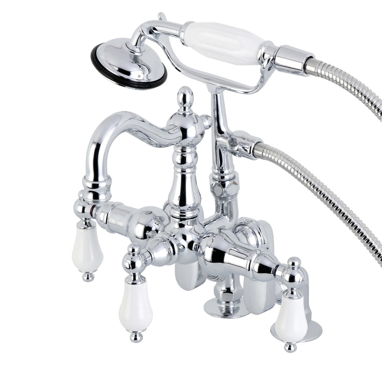 Vintage CC6016T1 Three-Handle 2-Hole Deck Mount Clawfoot Tub Faucet with Hand Shower, Polished Chrome