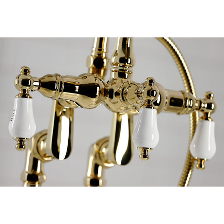 Vintage CC6017T2 Three-Handle 2-Hole Deck Mount Clawfoot Tub Faucet with Hand Shower, Polished Brass
