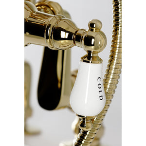 Vintage CC6017T2 Three-Handle 2-Hole Deck Mount Clawfoot Tub Faucet with Hand Shower, Polished Brass