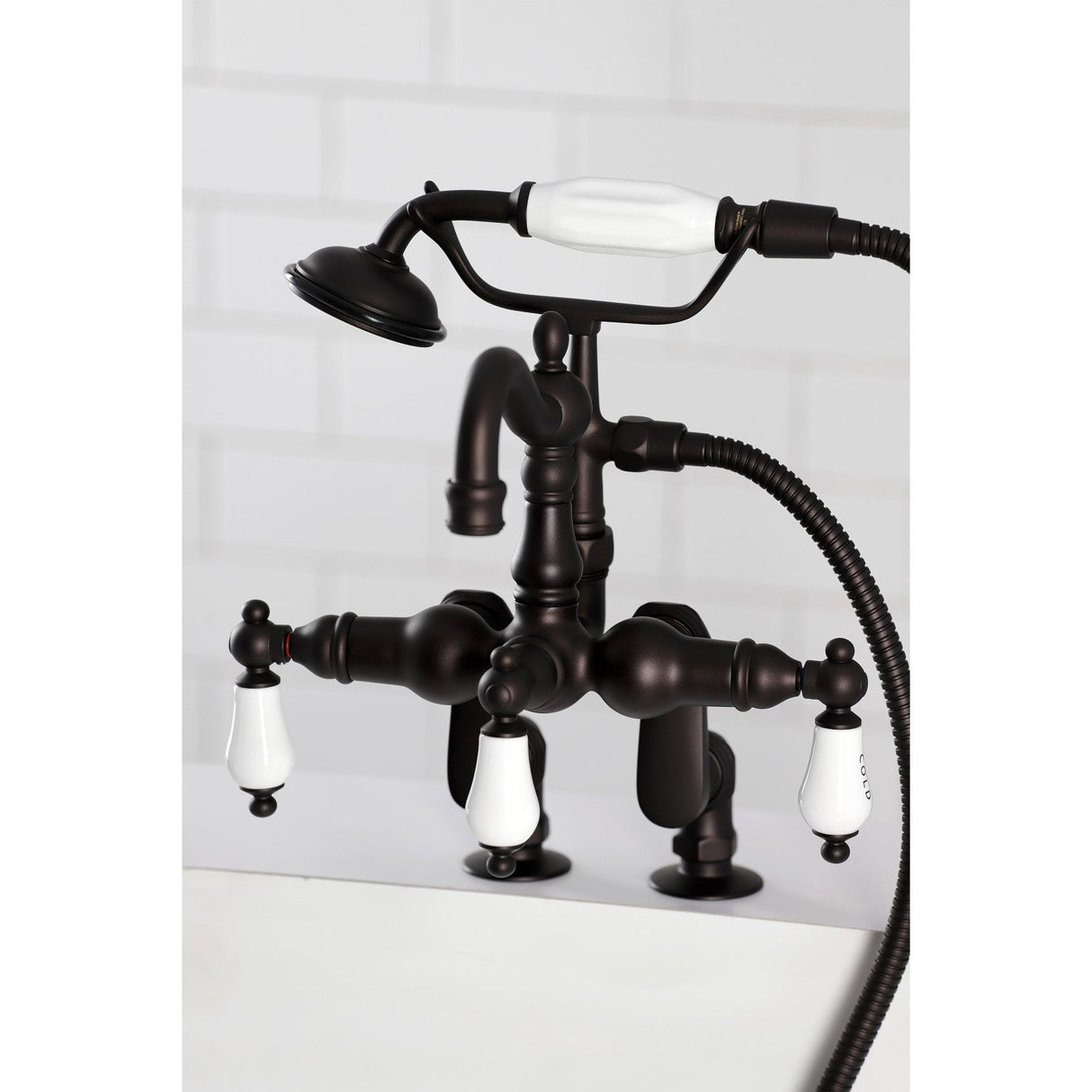 Vintage CC6017T5 Three-Handle 2-Hole Deck Mount Clawfoot Tub Faucet with Hand Shower, Oil Rubbed Bronze
