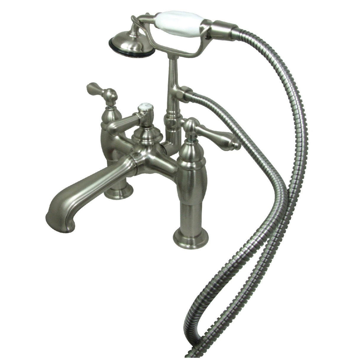 Vintage CC603T8 Three-Handle 2-Hole Deck Mount Clawfoot Tub Faucet with Hand Shower, Brushed Nickel