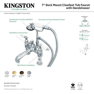 Vintage CC605T8 Three-Handle 2-Hole Deck Mount Clawfoot Tub Faucet with Hand Shower, Brushed Nickel
