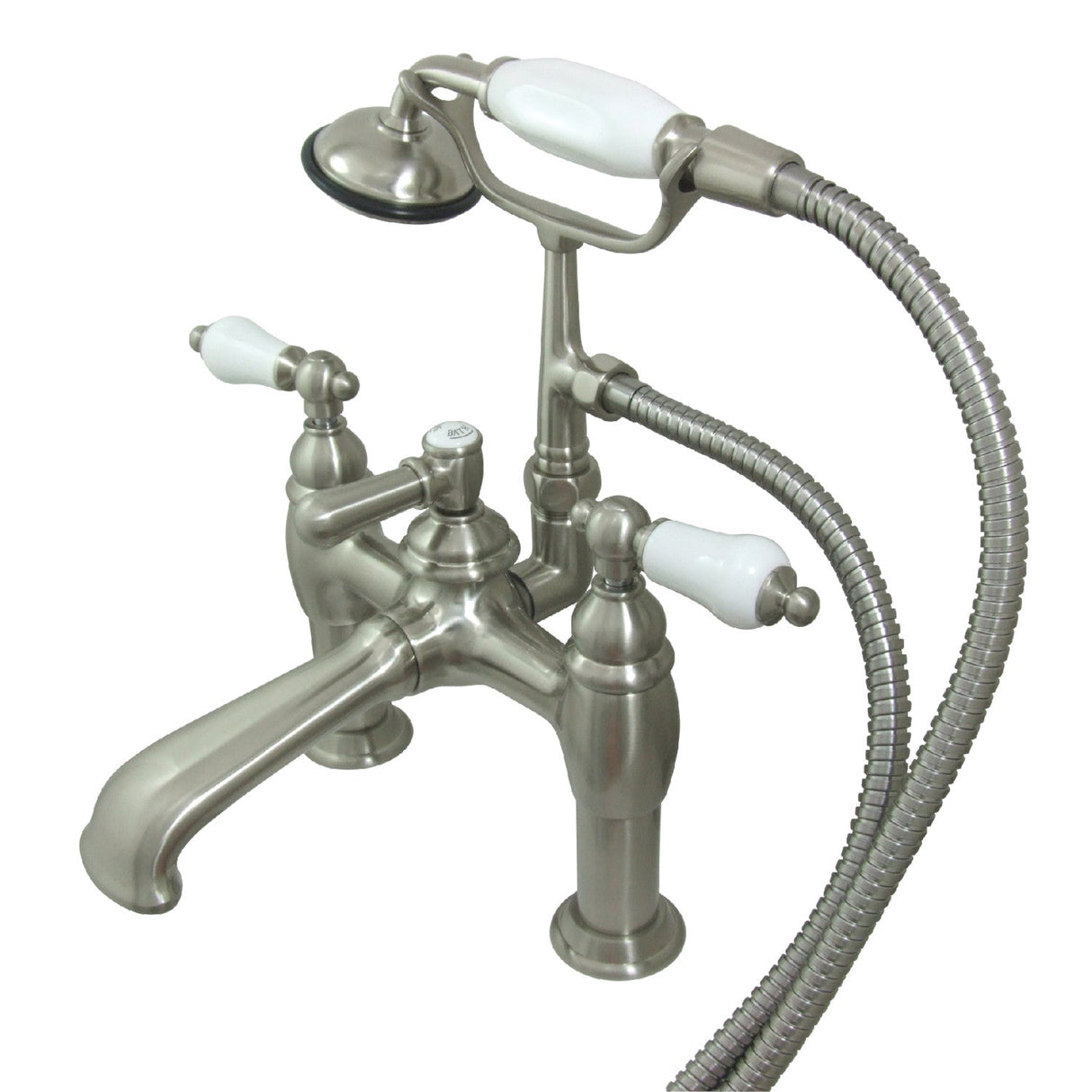 Vintage CC605T8 Three-Handle 2-Hole Deck Mount Clawfoot Tub Faucet with Hand Shower, Brushed Nickel