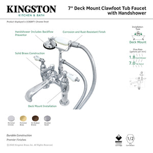 Vintage CC607T5 Three-Handle 2-Hole Deck Mount Clawfoot Tub Faucet with Hand Shower, Oil Rubbed Bronze