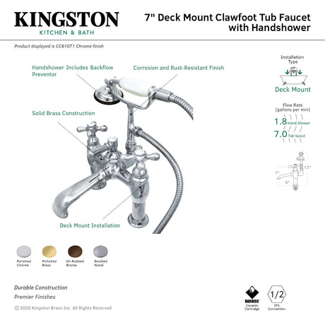 Vintage CC609T5 Two-Handle 2-Hole Deck Mount Clawfoot Tub Faucet with Hand Shower, Oil Rubbed Bronze