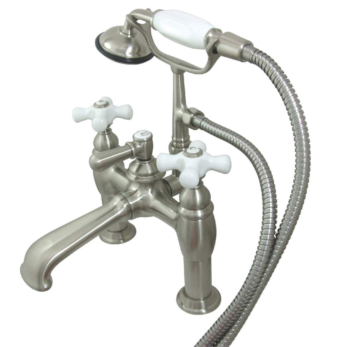 Vintage CC611T8 Three-Handle 2-Hole Deck Mount Clawfoot Tub Faucet with Hand Shower, Brushed Nickel
