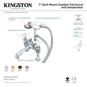 Vintage CC612T1 Three-Handle 2-Hole Deck Mount Clawfoot Tub Faucet with Hand Shower, Polished Chrome