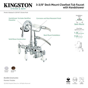 Vintage CC615T5 Three-Handle 2-Hole Deck Mount Clawfoot Tub Faucet with Hand Shower, Oil Rubbed Bronze
