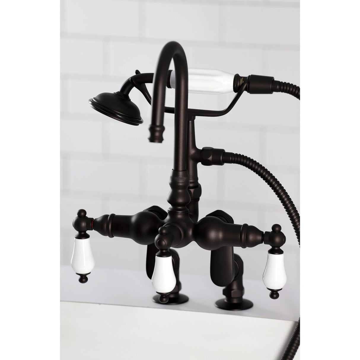 Vintage CC615T5 Three-Handle 2-Hole Deck Mount Clawfoot Tub Faucet with Hand Shower, Oil Rubbed Bronze