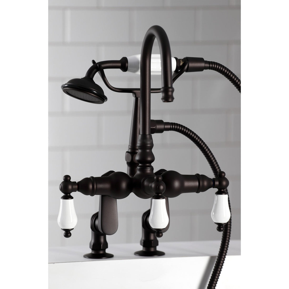Vintage CC615T5 Three-Handle 2-Hole Deck Mount Clawfoot Tub Faucet with Hand Shower, Oil Rubbed Bronze