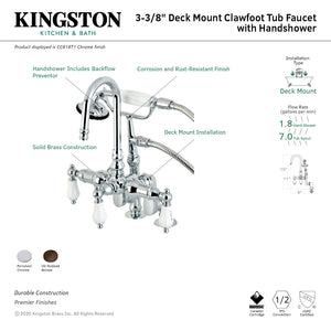Vintage CC617T5 Three-Handle 2-Hole Deck Mount Clawfoot Tub Faucet with Hand Shower, Oil Rubbed Bronze