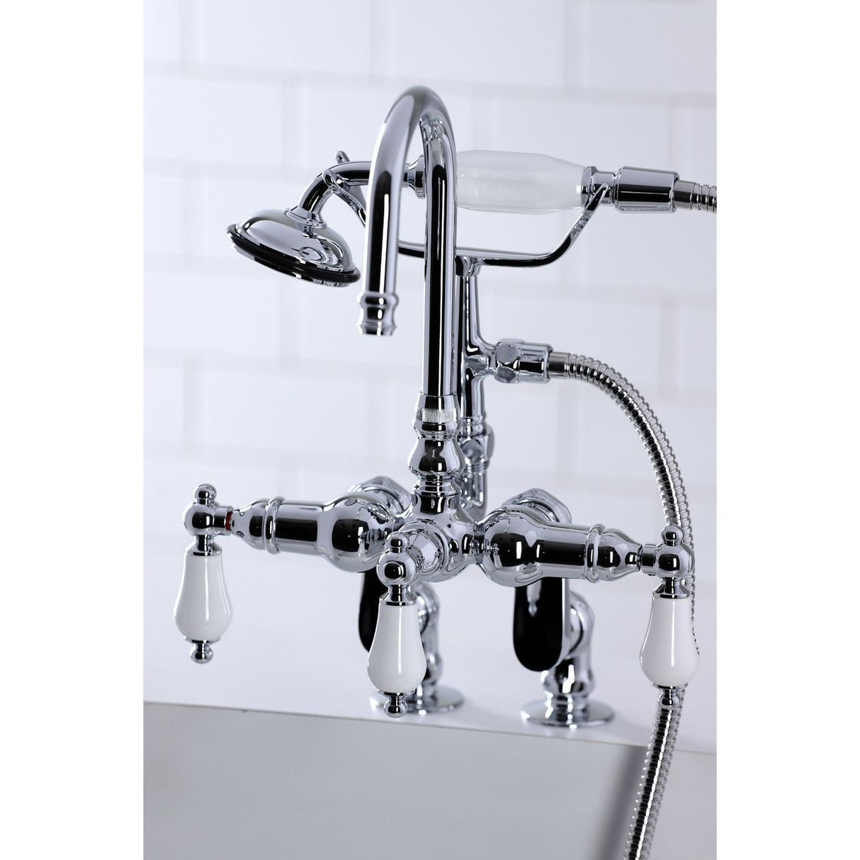 Vintage CC618T1 Three-Handle 2-Hole Deck Mount Clawfoot Tub Faucet with Hand Shower, Polished Chrome