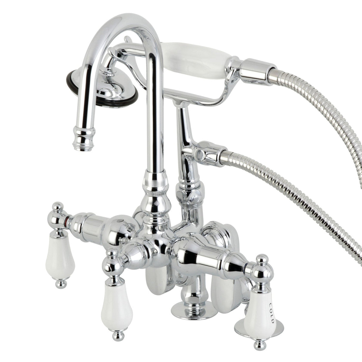 Vintage CC618T1 Three-Handle 2-Hole Deck Mount Clawfoot Tub Faucet with Hand Shower, Polished Chrome