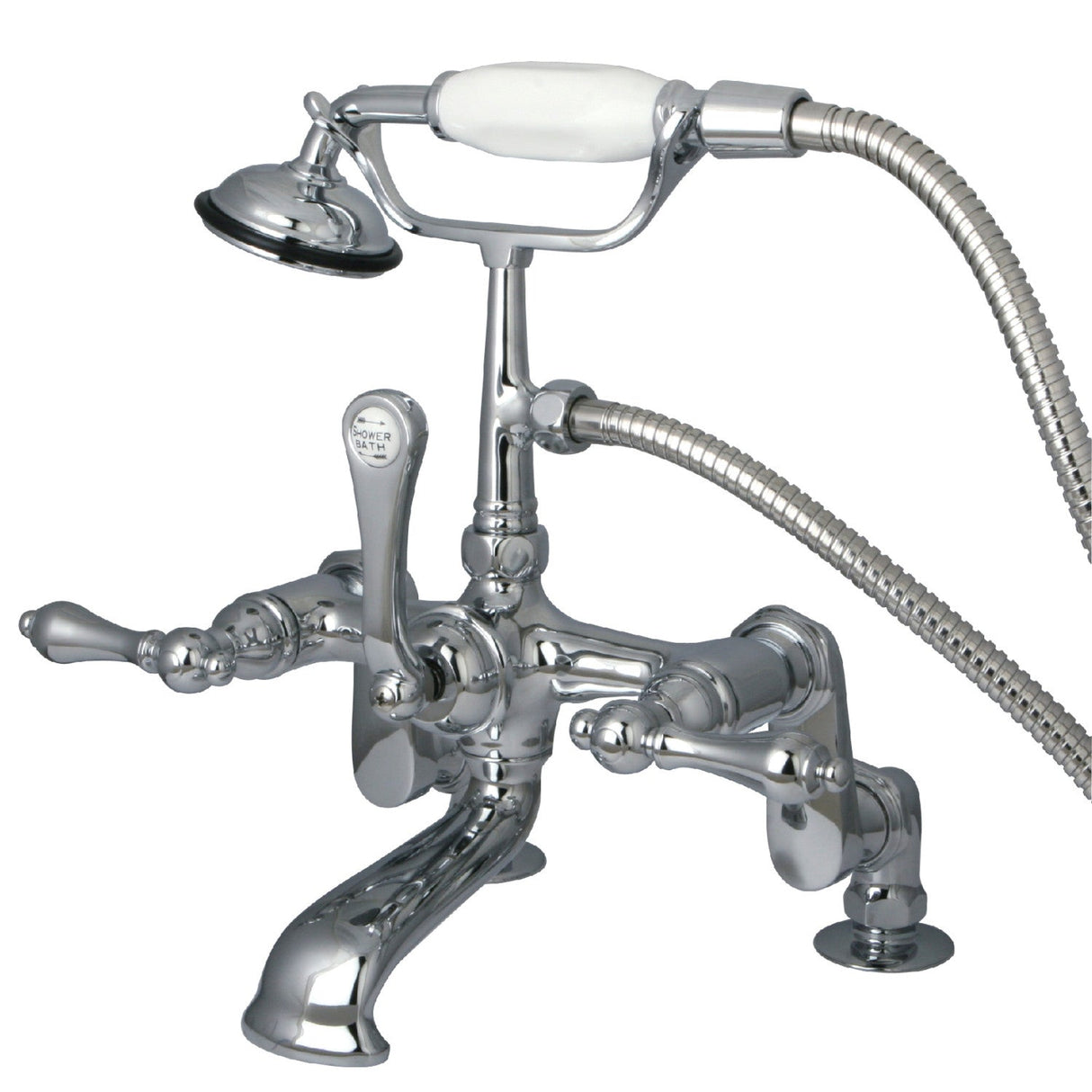Vintage CC652T1 Three-Handle 2-Hole Deck Mount Clawfoot Tub Faucet with Hand Shower, Polished Chrome