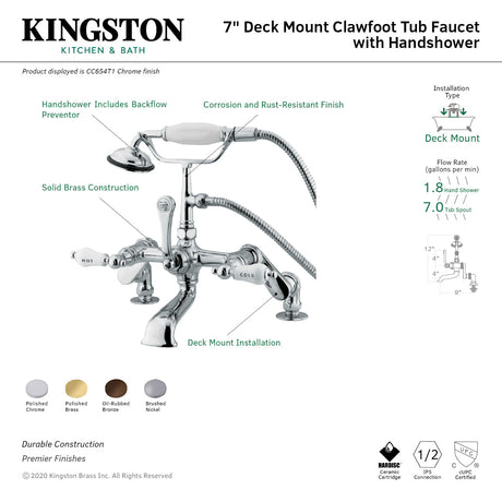 Vintage CC653T2 Three-Handle 2-Hole Deck Mount Clawfoot Tub Faucet with Hand Shower, Polished Brass