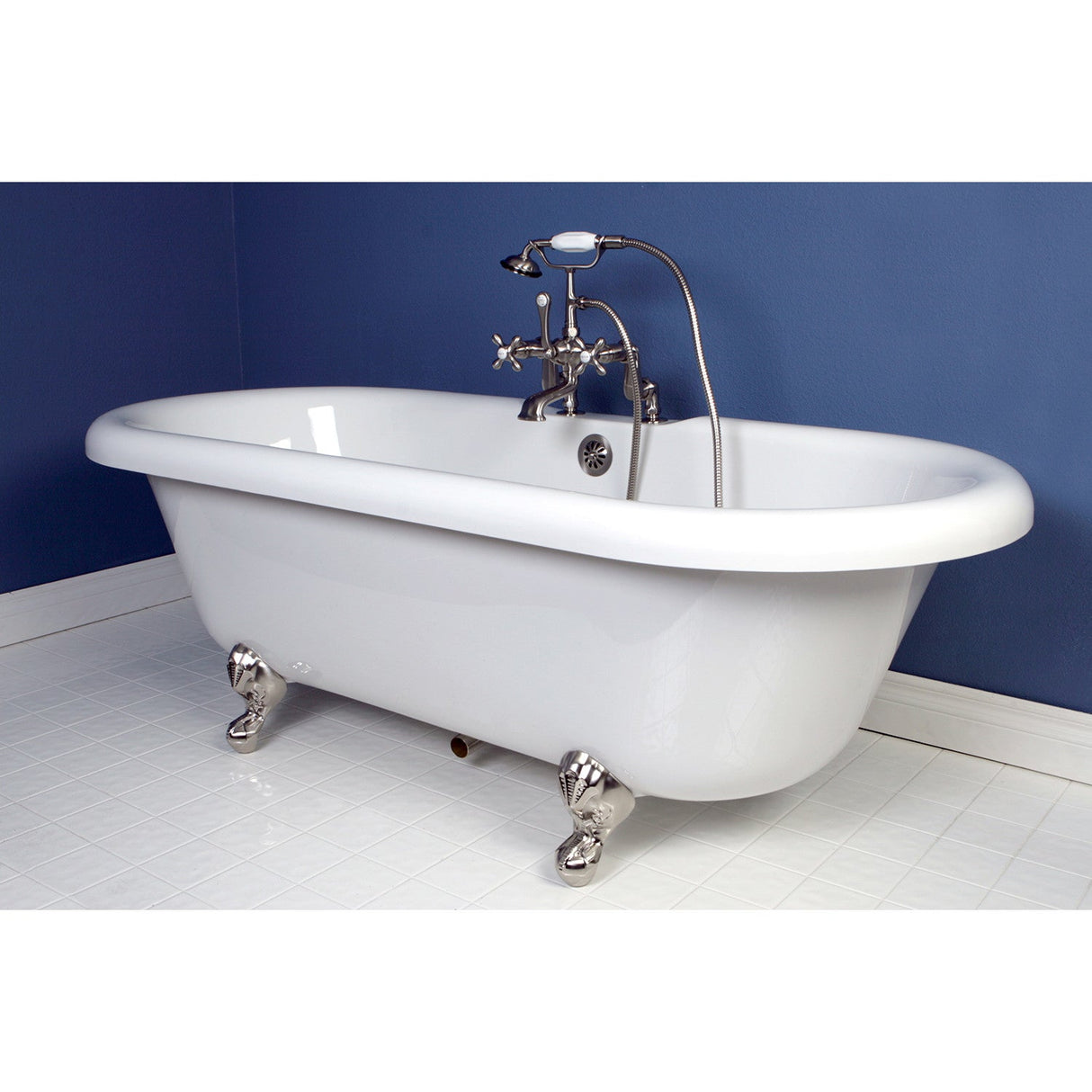 Vintage CC657T8 Three-Handle 2-Hole Deck Mount Clawfoot Tub Faucet with Hand Shower, Brushed Nickel