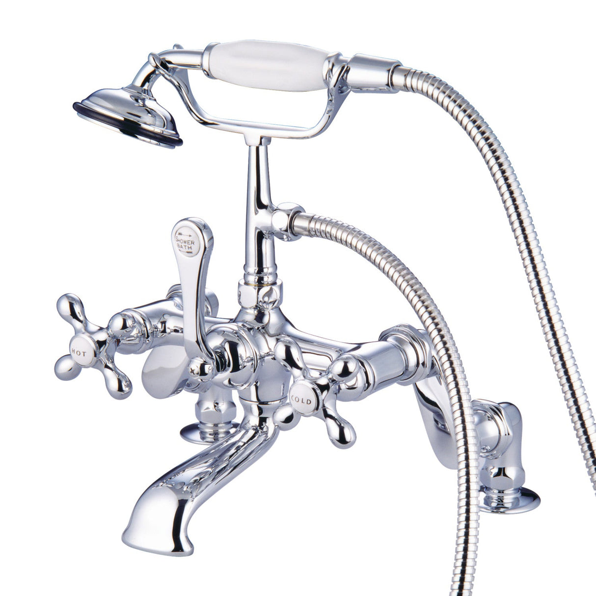 Vintage CC658T1 Three-Handle 2-Hole Deck Mount Clawfoot Tub Faucet with Hand Shower, Polished Chrome