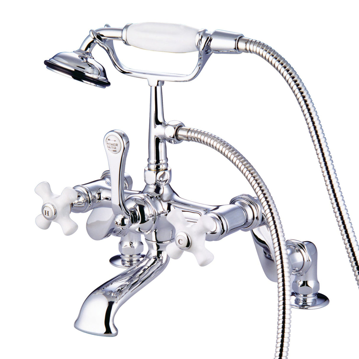 Vintage CC660T1 Three-Handle 2-Hole Deck Mount Clawfoot Tub Faucet with Hand Shower, Polished Chrome