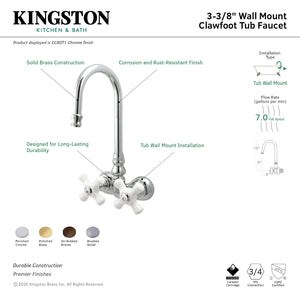 Vintage CC79T2 Two-Handle 2-Hole Tub Wall Mount Clawfoot Tub Faucet, Polished Brass