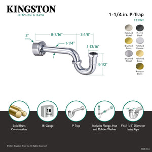 Circlet CC8148 1-1/4-inch Brass P-Trap, 18 Gauge, Brushed Nickel