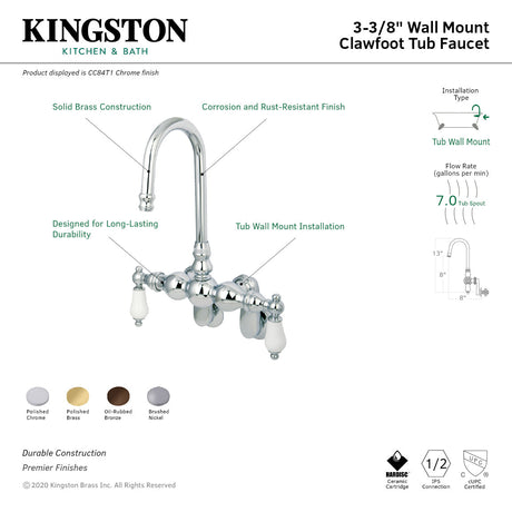 Vintage CC84T1 Two-Handle 2-Hole Tub Wall Mount Clawfoot Tub Faucet, Polished Chrome