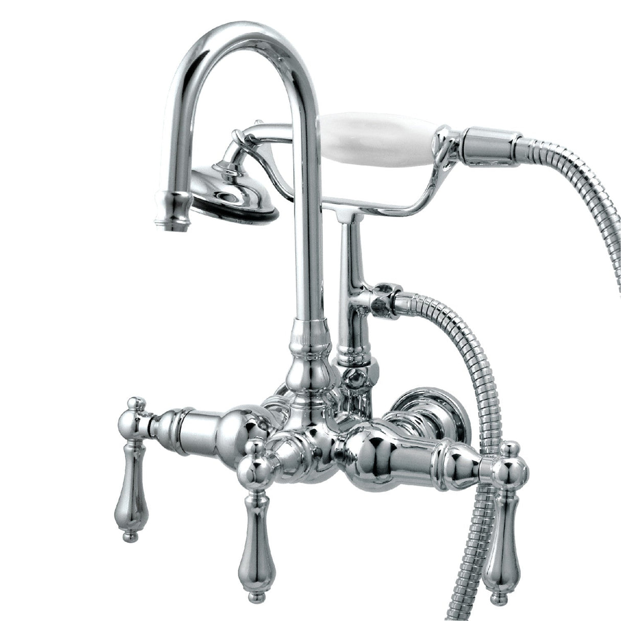 Vintage CC8T1 Three-Handle 2-Hole Tub Wall Mount Clawfoot Tub Faucet with Hand Shower, Polished Chrome