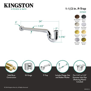 Trimscape CC9247 1-1/4 (or 1-1/2) x 1-1/2 Inch Decor P-Trap with High Box Flange, 24 Inch Length, 18 Gauge, Brushed Brass
