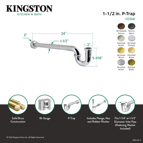Trimscape CC9248 1-1/4 (or 1-1/2) x 1-1/2 Inch Decor P-Trap with High Box Flange, 24 Inch Length, 18 Gauge, Brushed Nickel