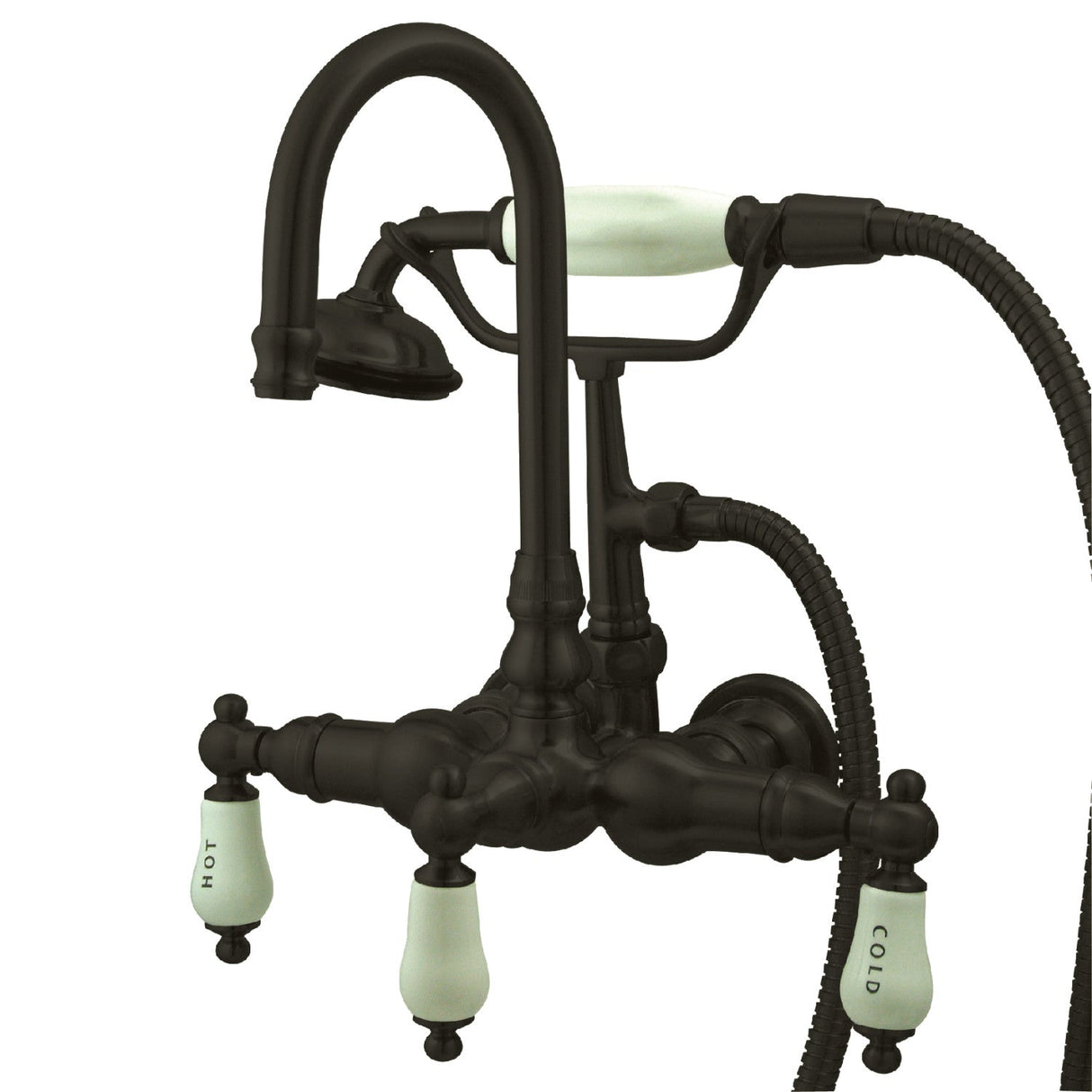 Vintage CC9T5 Three-Handle 2-Hole Tub Wall Mount Clawfoot Tub Faucet with Hand Shower, Oil Rubbed Bronze