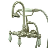 Vintage CC9T8 Three-Handle 2-Hole Tub Wall Mount Clawfoot Tub Faucet with Hand Shower, Brushed Nickel