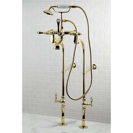Vintage CCK103T2 Three-Handle 2-Hole Freestanding Clawfoot Tub Faucet Package with Supply Line and Stop Valve, Polished Brass