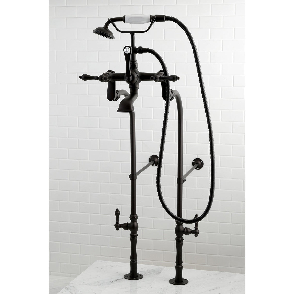 Vintage CCK103T5 Three-Handle 2-Hole Freestanding Clawfoot Tub Faucet Package with Supply Line and Stop Valve, Oil Rubbed Bronze