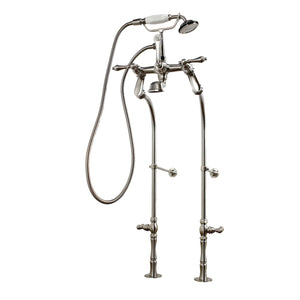 Vintage CCK103T8 Three-Handle 2-Hole Freestanding Clawfoot Tub Faucet Package with Supply Line and Stop Valve, Brushed Nickel