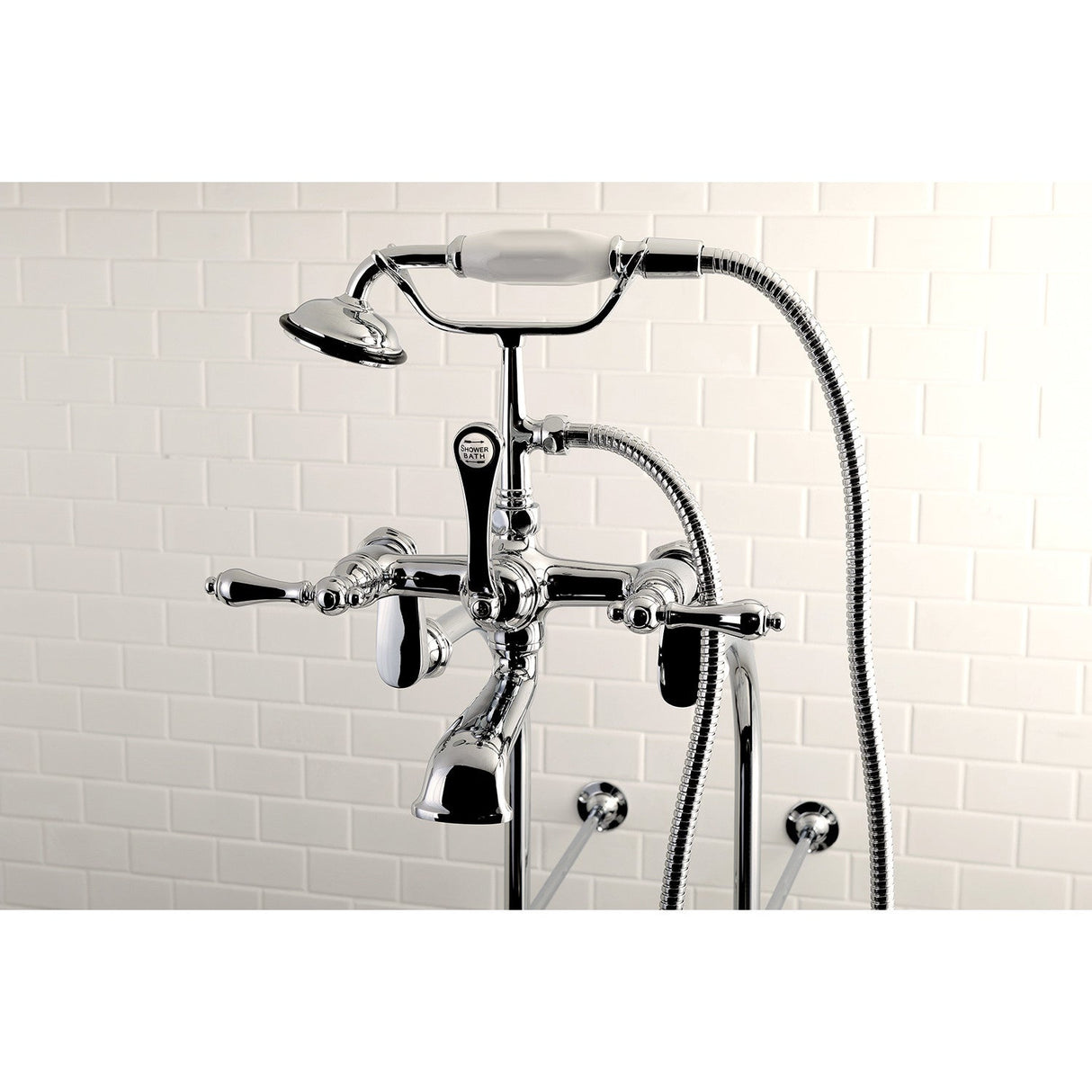 Vintage CCK104T1 Three-Handle 2-Hole Freestanding Clawfoot Tub Faucet Package with Supply Line and Stop Valve, Polished Chrome