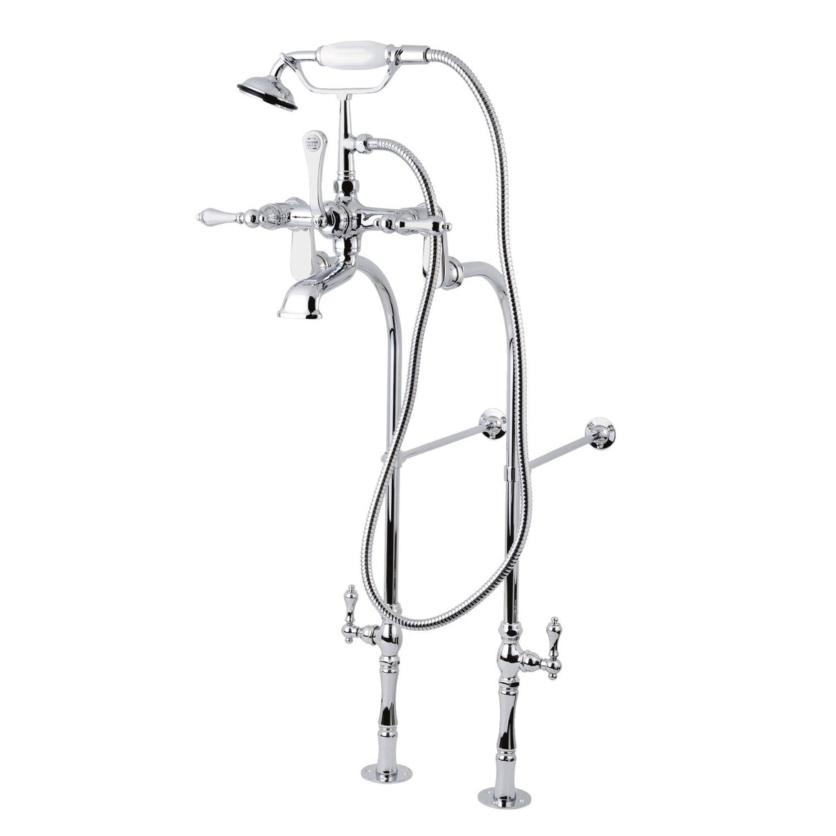 Vintage CCK104T1 Three-Handle 2-Hole Freestanding Clawfoot Tub Faucet Package with Supply Line and Stop Valve, Polished Chrome