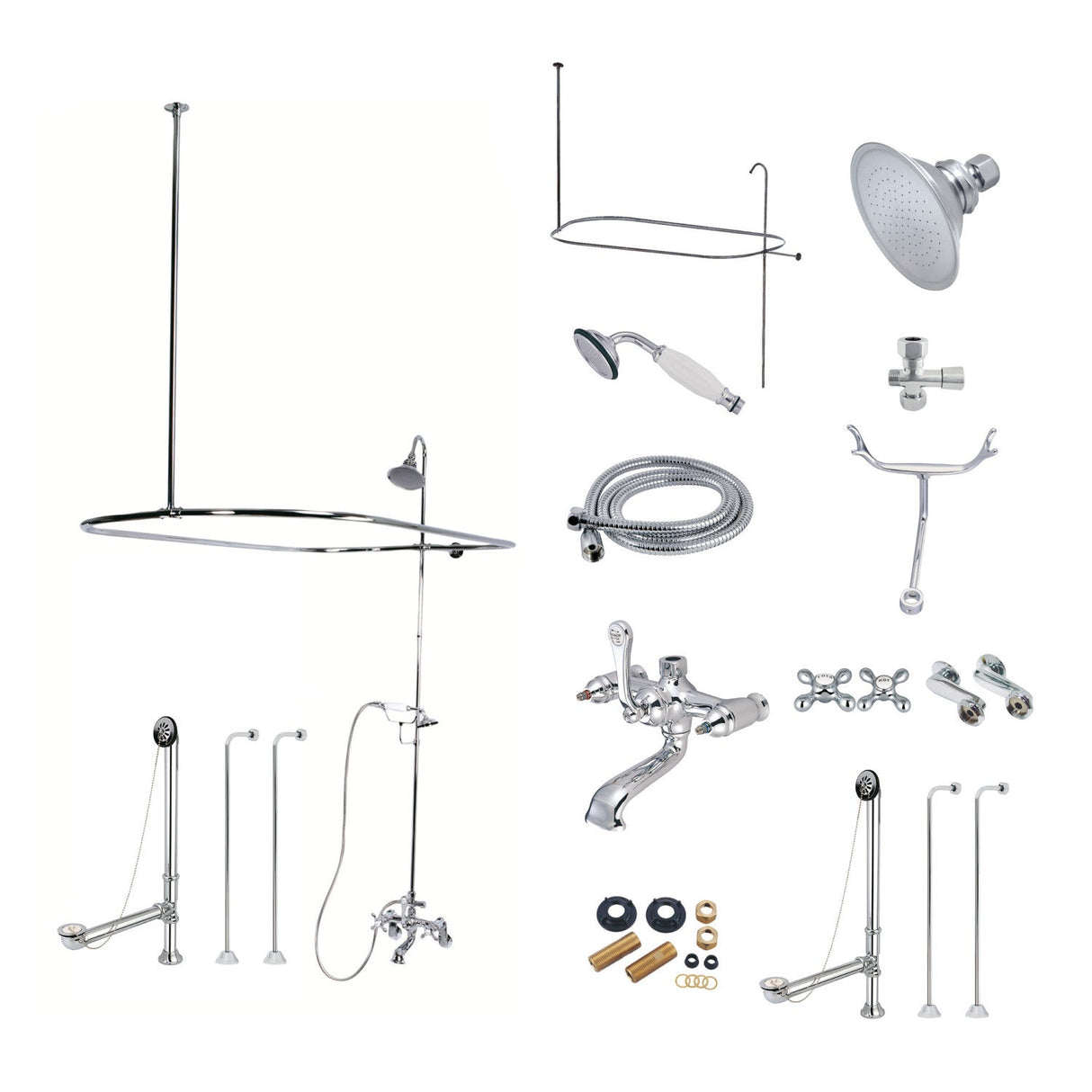 Vintage CCK1141AX Three-Handle 2-Hole Tub Wall Mount Clawfoot Tub Faucet Package with Shower Enclosure, Polished Chrome